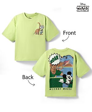 Pine Kids Disney 100% Cotton Knit Half Sleeves T-Shirt With Mickey Mouse & Friends Front & Back Print -light Green
