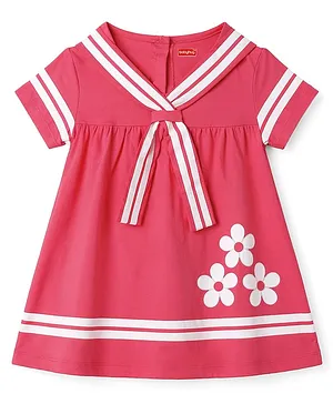 Babyhug Interlock Knit One Piece
                                  Dresses/Frocks with Sailor Collar and
                                  Print Pink 0-3 Months