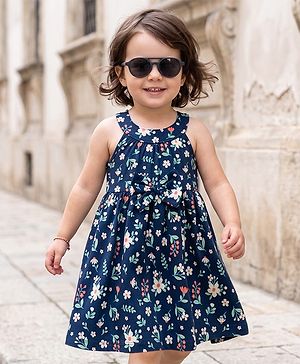 Babyhug Cotton Woven One Piece Dress Floral Print Navy Blue 3-6 Months