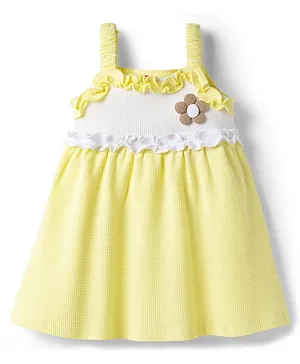 Babyhug
                                  Knit Sleeveless Frock With Floral
                                  Applique - Yellow