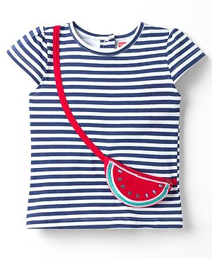 Babyhug Cotton Knit Half Sleeves T-Shirt With Attached Watermelon Pouch Bag - Multicolor