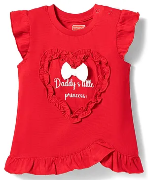 Babyhug Cotton Knit T-Shirt with
                              Graphic Print and Ruffled Sleeves Red 6-9
                              Months