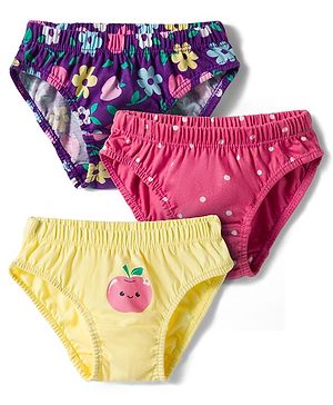 Babyhug 100% Cotton Knit Panties with Tropical Theme Print Pack of 3 - Multicolor