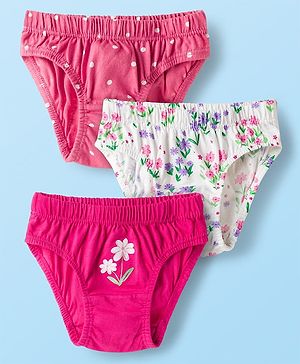 Babyhug 100% Cotton Knit Panties With Floral & Polka Dot Print Pack of 3 - Multicolor