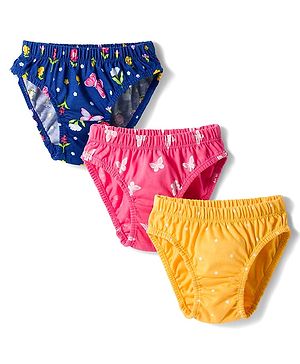 Babyhug 100% Cotton Knit Floral Butterfly & Polka Dots Printed Panties Pack Of 3 - Multicolour