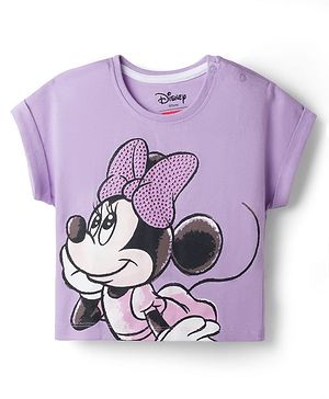 Babyhug Disney Single Jersey Knit Half Sleeve Top & Skirt With Minnie Mouse Graphics - Lavender