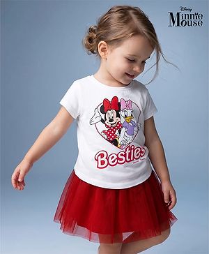 Babyhug Disney Single Jersey Knit Half Sleeves Minnie & Daisy Printed Top & Skirts Set - White & Red
