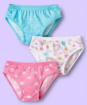 Babyhug 100% Cotton Knit Panties With Floral
                      Polka Dots & Rainbow Print Pack Of 3 -
                      Multicolour