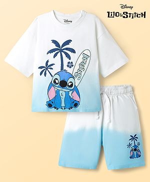 Pine Kids Disney Single Jersey Knit Half Sleeves T-Shirt & Shorts Set With Stitch Graphics - Multicolor
