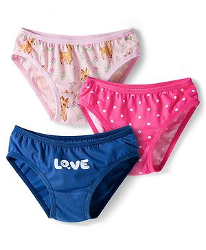 Babyhug 100% Cotton Knit Animal & Polka Dots Printed Panties Pack Of 3 - Multicolour