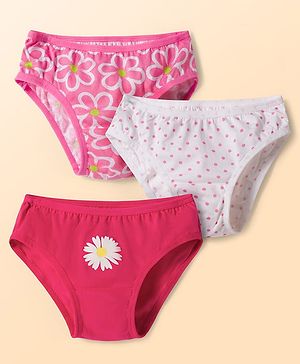 Babyhug 100% Cotton Knit Panties with Floral & Polka Dot Print Pack of 3 - Multicolor
