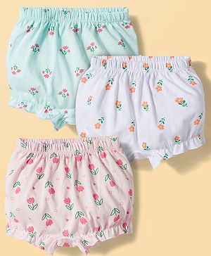 Babyhug 100% Cotton Knit Bloomers With Floral Print Pack of 3 - Multicolor