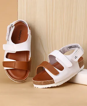 Babyoye Velcro Closure Solid Sandal - White & Brown