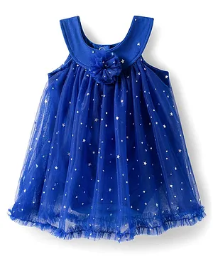 Babyhug 100% Cotton Knit Sleeveless
                              Onesies With Floral Applique & Star
                              Print - Blue