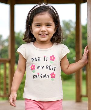 Babyhug Cotton Knit Half Sleeves T-Shirt Text Print - Cream