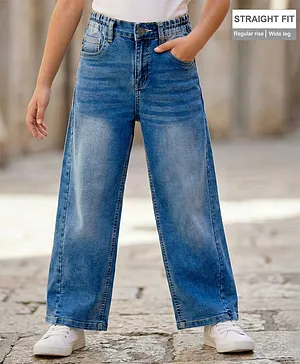 Arias Cotton Woven Full Washed Denim
                              Wide Leg Jeans - Blue