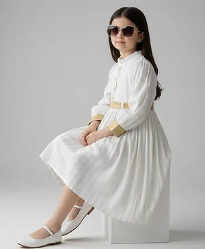 Bella Moda Cotton Woven Full
                                  Sleeves Textured Dress - White