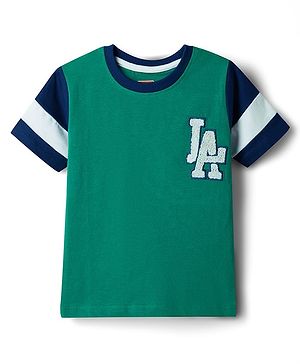 Babyhug Cotton Knit Half Sleeves T-Shirt with LA Embroidery - Multicolor