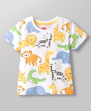 Babyhug 100% Cotton Knit Half Sleeves Animal Printed T-Shirt - Multicolour