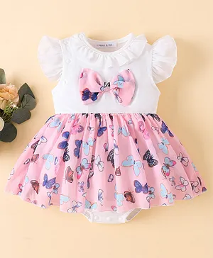 Mark & Mia Sleeveless Butterfly
                              Printed Onesie with Bow Applique - Pink