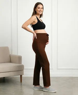 Bella Mama Cotton Lycra Knit Full
                              Length High Coverage Maternity Pant -
                              Brown