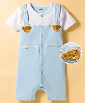 Mark & Mia Cotton Knit Half
                              Sleeves Romper With Lace & Bear
                              Detailing - Multicolor
