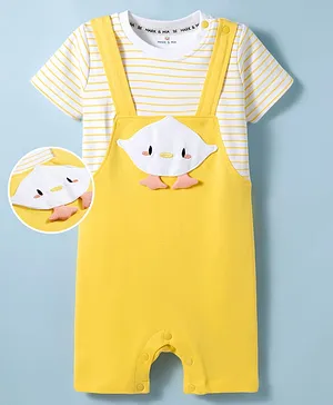 Mark & Mia Cotton Knit Half
                              Sleeves Striped Romper with Patch
                              Detailing - Multicolor