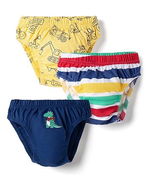 Babyhug 100% Cotton Single Jersey Knit Antibacterial Briefs With Car & Dino Print Pack of 3 - Multicolor