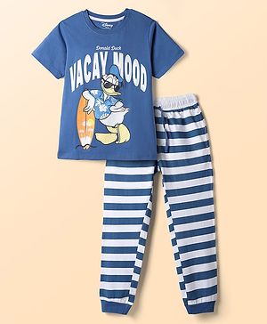 Pine Kids Disney Single Jersey Knit Half Sleeves Donald Duck Printed T-Shirt & Pyjama Night Suit - Multicolour