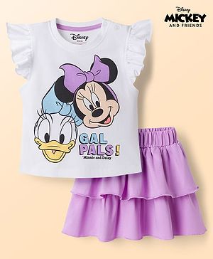 Babyhug Disney Single Jersey Knit Half Sleeves T-Shirt & Skirts Set With Minnie Mouse Graphics- Multicolor