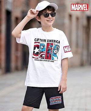 Pine Kids Marvel Single Jersey Knit Half Sleeves T-Shirt & Shorts Set With Avengers Graphics - Multicolor