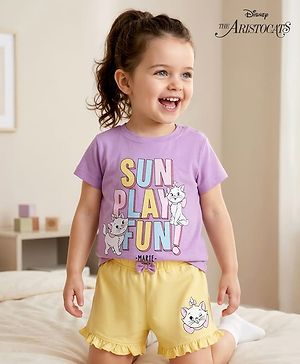 Babyhug Disney Single Jersey Knit Half Sleeves T-Shirt & Shorts Set with Marie Graphic - Multicolor