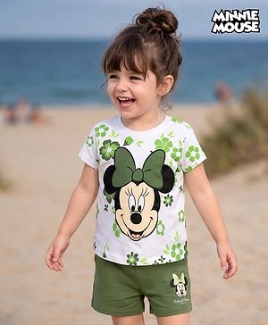 Babyhug Disney Single Jersey Knit Half Sleeves T-Shirt & Shorts Set With Minnie Mouse Graphics - Multicolor