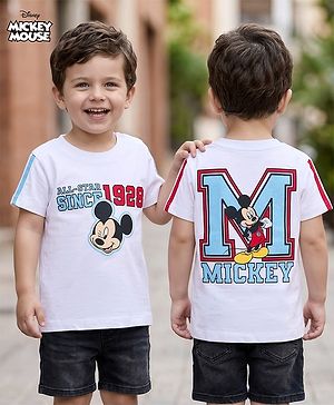 Babyhug Disney 100% Cotton Knit Half Sleeve T-Shirt With Front & Back Mickey Mouse Graphic -white