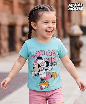 Babyhug Disney Single Jersey Knit Half Sleeves T-Shirt With Minnie Mouse Graphics - Sky Blue