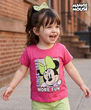 Babyhug Disney Single Jersey Knit Half Sleeves T-Shirt With Minnie Mouse Graphics - Pink