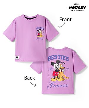 Pine Kids Disney Single Jersey Knit Half Sleeves T-Shirt with Front & Back Mickey Mouse Graphic - Lavender