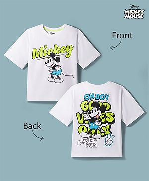 Pine Kids Disney Single Jersey Knit Half Sleeves T-Shirt With Front & Back Mickey Mouse Graphics - White