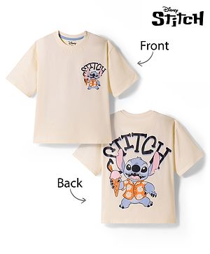 Pine Kids Disney Single Jersey Knit Half Sleeves T-Shirt with Front & Back Stitch Graphic - Beige