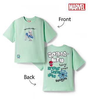 Pine Kids Marvel Half Sleeves T-Shirt With Front & Back Spider Man Print - Limegreen