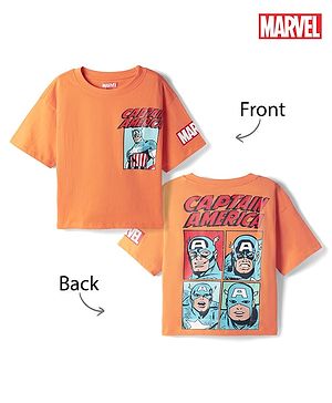 Pine Kids Marvel Single Jersey Knit Drop Shoulder Half Sleeves T-Shirt with Front & Back Avengers Print - Orange