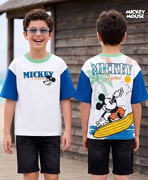 Pine Kids Disney Single Jersey Drop Shoulder Sleeves With Front & Back Mickey Mouse Graphics - Multicolor