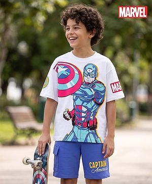 Pine Kids Marvel Single Jersey Knit Half Sleeves T-Shirt & Shorts Set with Avengers Graphics - Multicolor