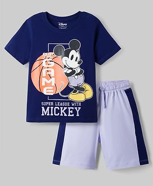 Pine Kids Disney Single Jersey Knit Half Sleeves T-Shirt & Shorts Night Suit With Mickey Mouse Graphics - Multicolor