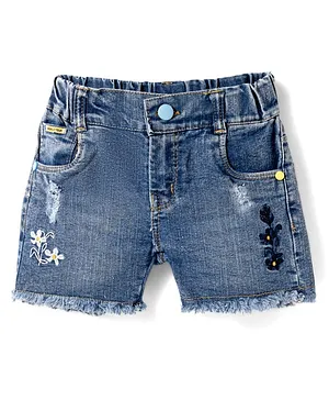 Olio Kids
                              Denim Woven Above Knee Length Shorts with
                              Floral Embroidery - Light Blue