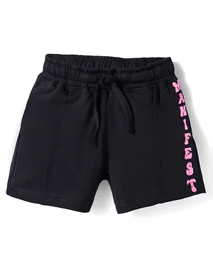 Olio Kids Cotton Knit Above Knee
                              Length Text Printed Shorts - Black