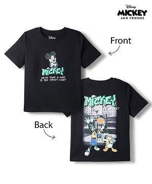 Pine Kids Disney Single Jersey Knit Half Sleeves T-Shirt With Front & Back Mickey Mouse Print - Black