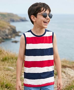 Pine Kids Cotton Knit T-Shirt Striped Round Neck Sleeveless Multi Color 4-5 Years