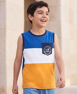 Pine Kids Cotton Knit Sleeveless Tank T-Shirt with Colour Block Design - Multicolour