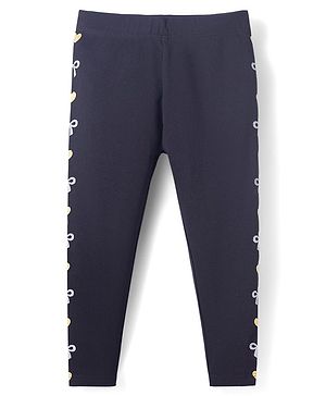 Babyhug Lycra Knit Full Length Leggings With Heart & Bow Print - Black